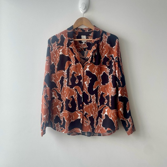 ICHI Tops - Equestrian preppy black and brown blouse - ICHI - size L